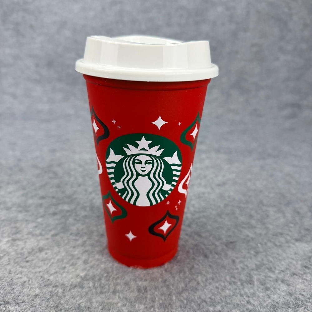 Starbucks 2025 Holiday Red Reusable Cup 16oz with Lid, Christmas Ornament Design